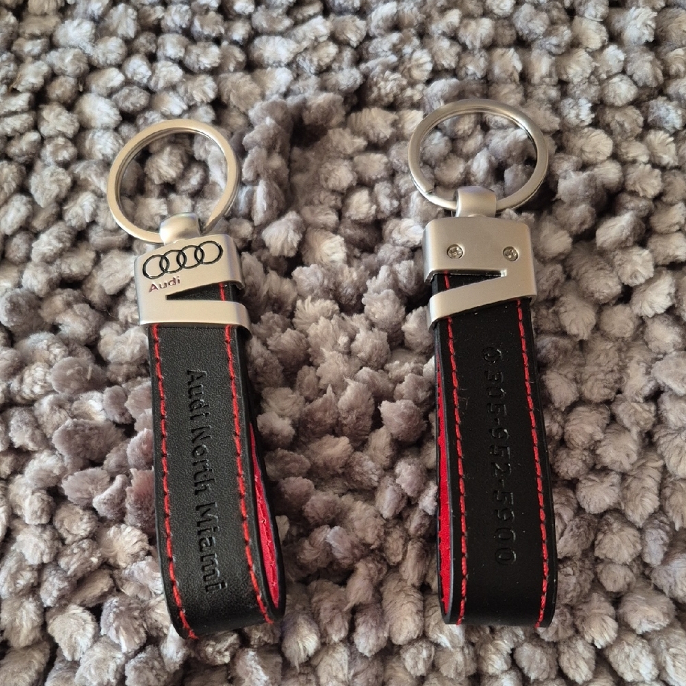 Silver AUDI Logo & Black Leather W/ Red Accents Keychain(s) [Sold Seperately]